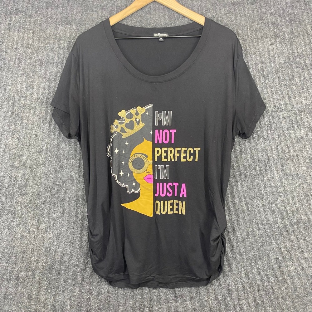 Fashion of NY Womens 3X Black I'm Just A Queen Graphic Ruched Side Tee Shirt
